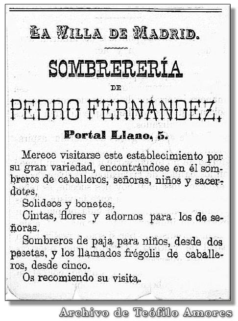 Anuncio de la sombrerería Pedro Fernández López