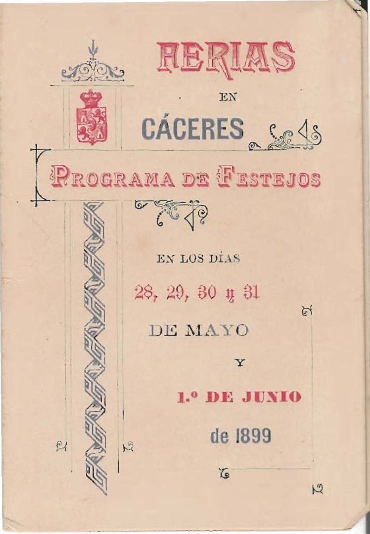 Programa Feria y Fiestas de Cáceres, mayo 1899