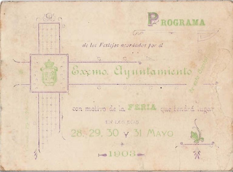 Programa Feria y Fiestas de Cáceres, mayo 1903