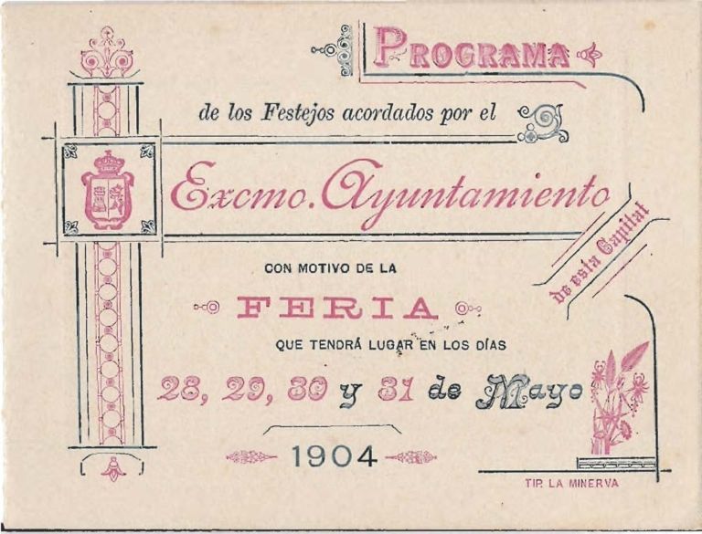 Programa Feria y Fiestas de Cáceres, mayo 1904