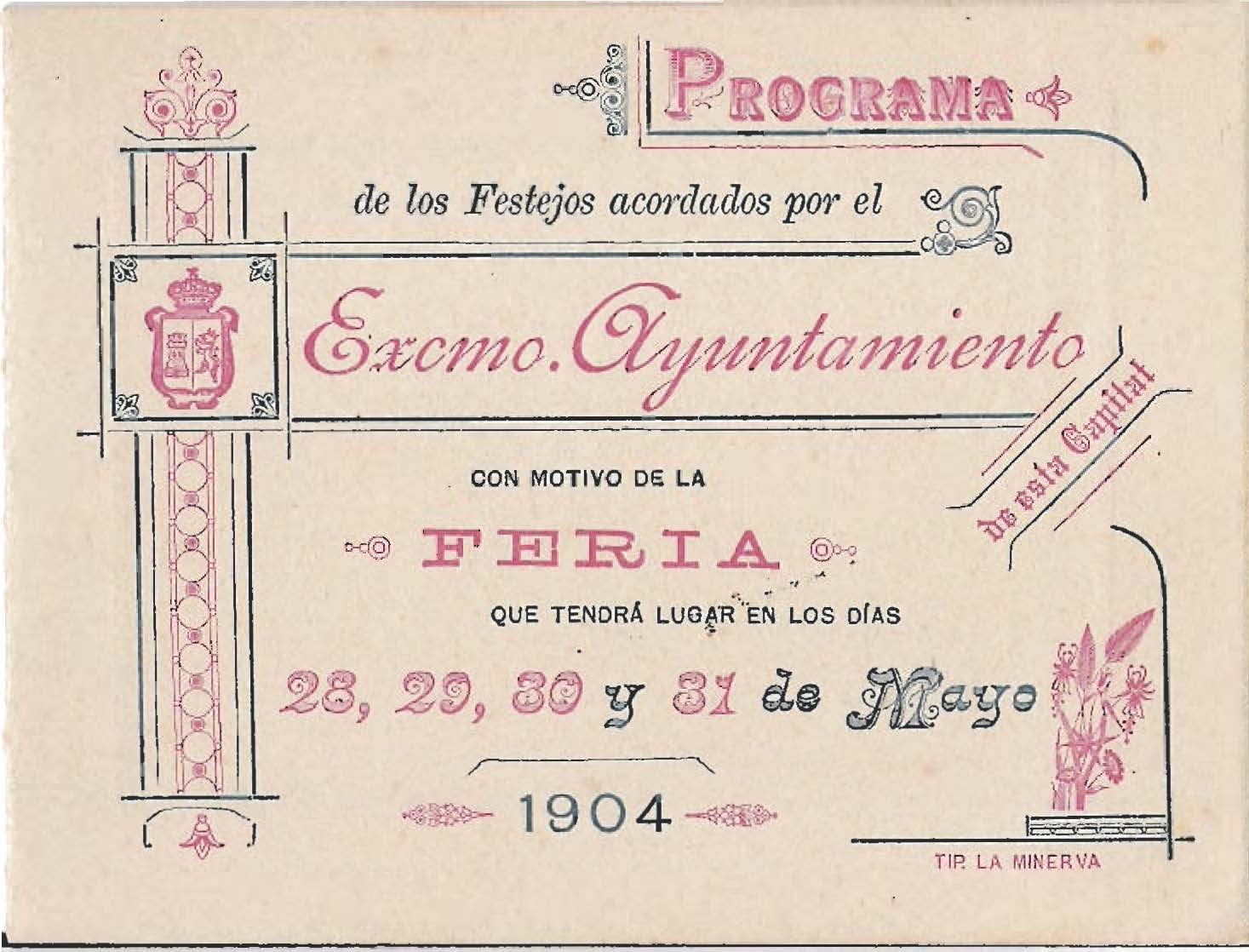 Programa Feria y Fiestas de Cáceres, mayo 1904