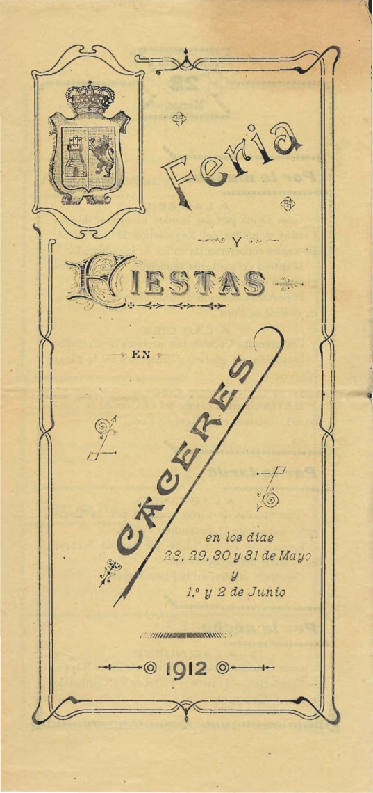 Programa Feria y Fiestas de Cáceres, mayo 1912