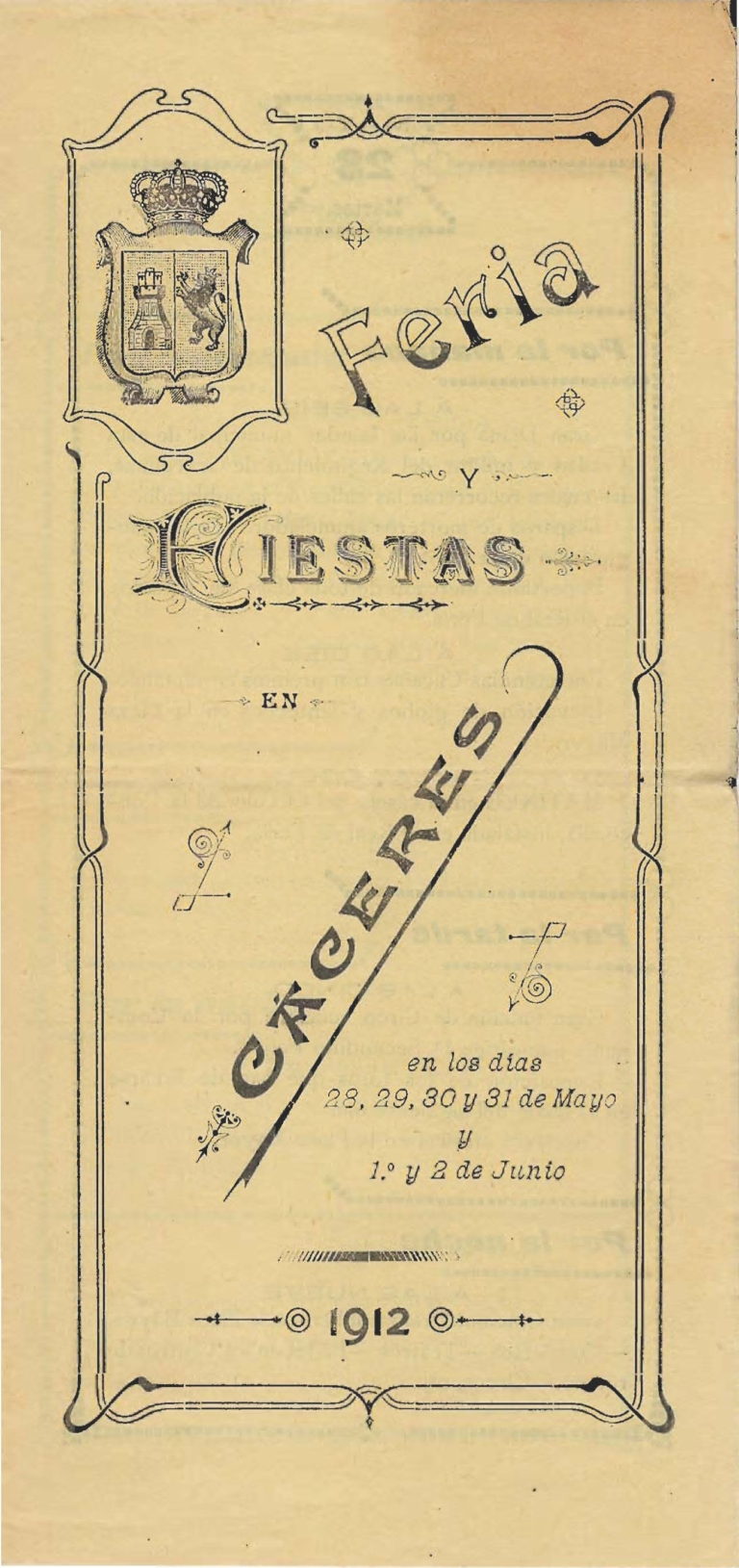 Programa Feria y Fiestas de Cáceres, mayo 1912