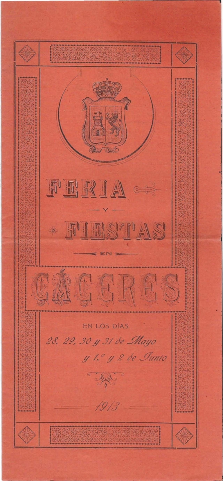 Programa Feria y Fiestas de Cáceres, mayo 1913