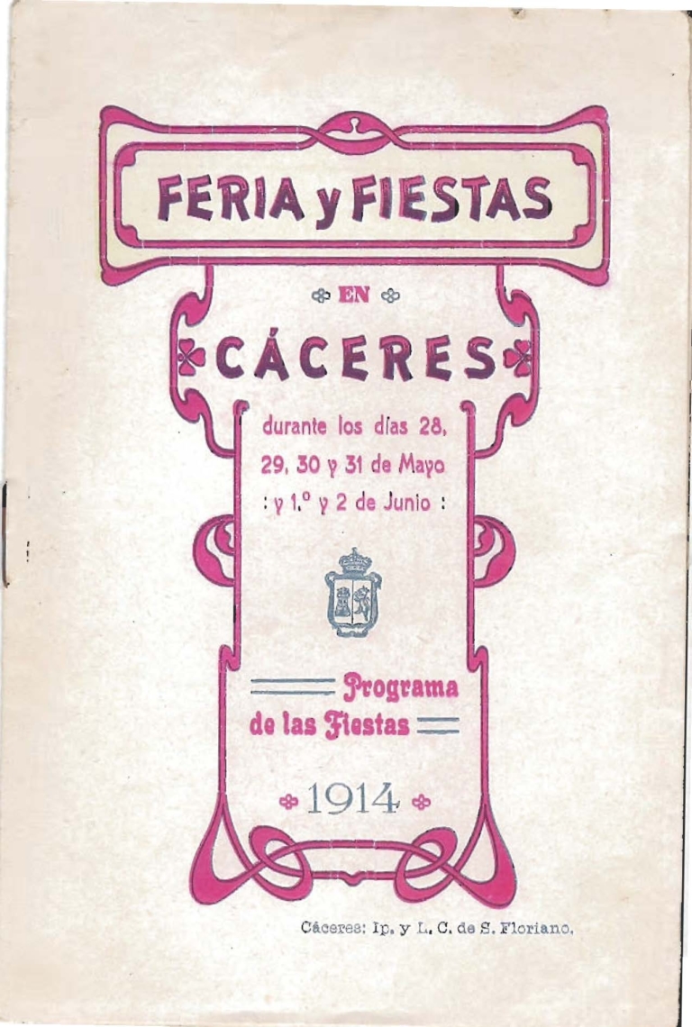 Programa Feria y Fiestas de Cáceres, mayo 1914