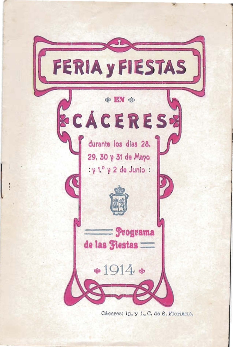 Programa Feria y Fiestas de Cáceres, mayo 1914