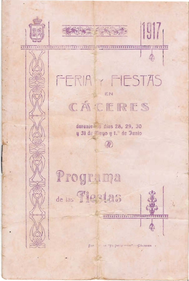 Programa Feria y Fiestas de Cáceres, mayo 1917