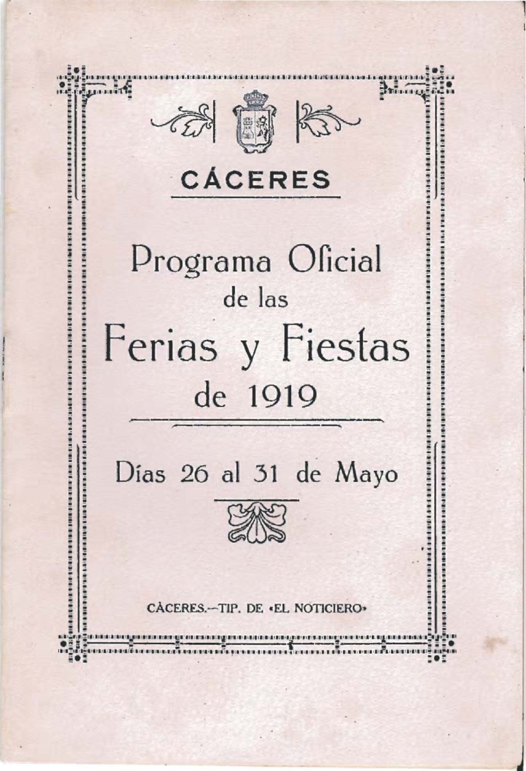 Programa Feria y Fiestas de Cáceres, mayo 1919