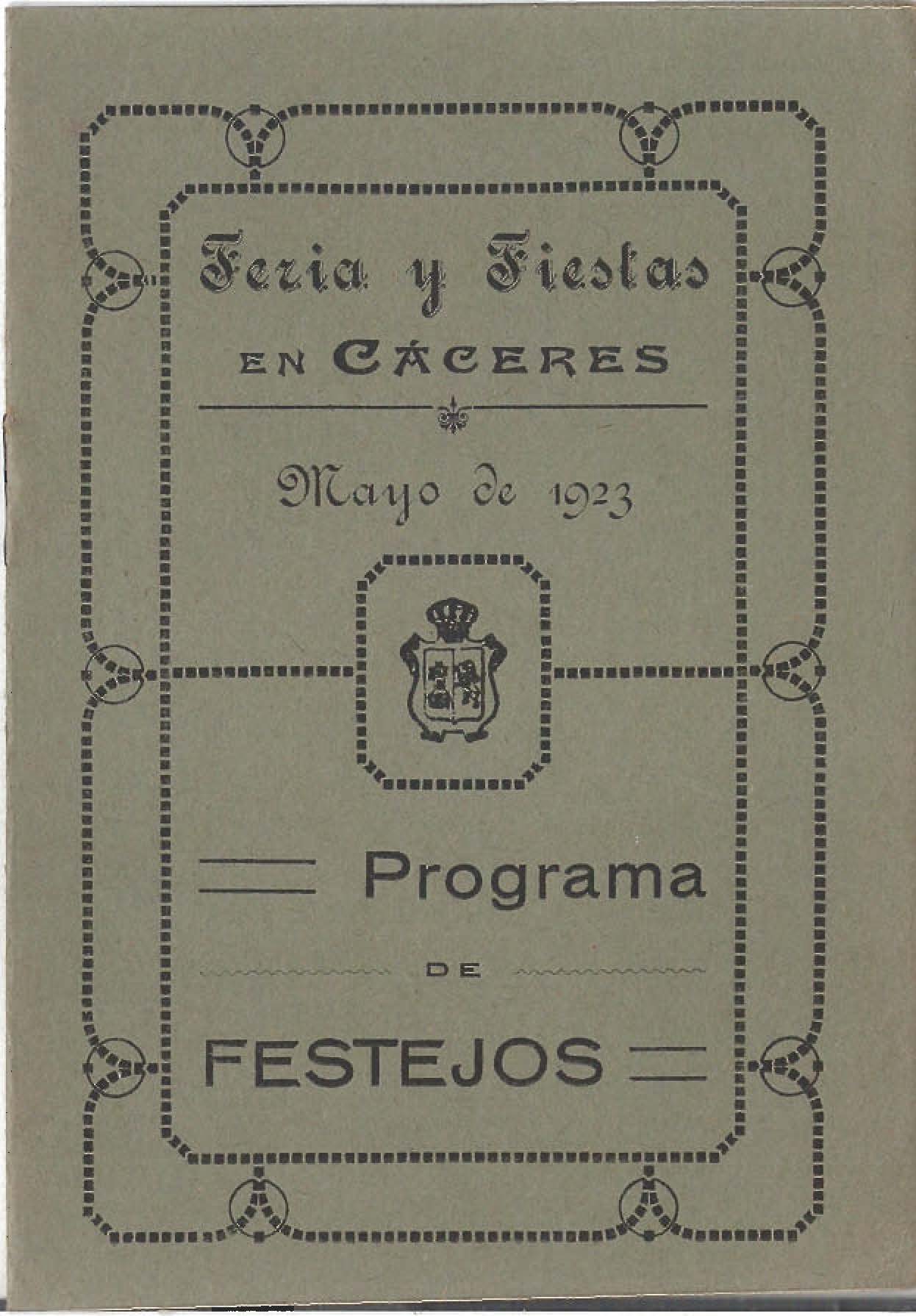 Programa Feria y Fiestas de Cáceres, mayo 1923