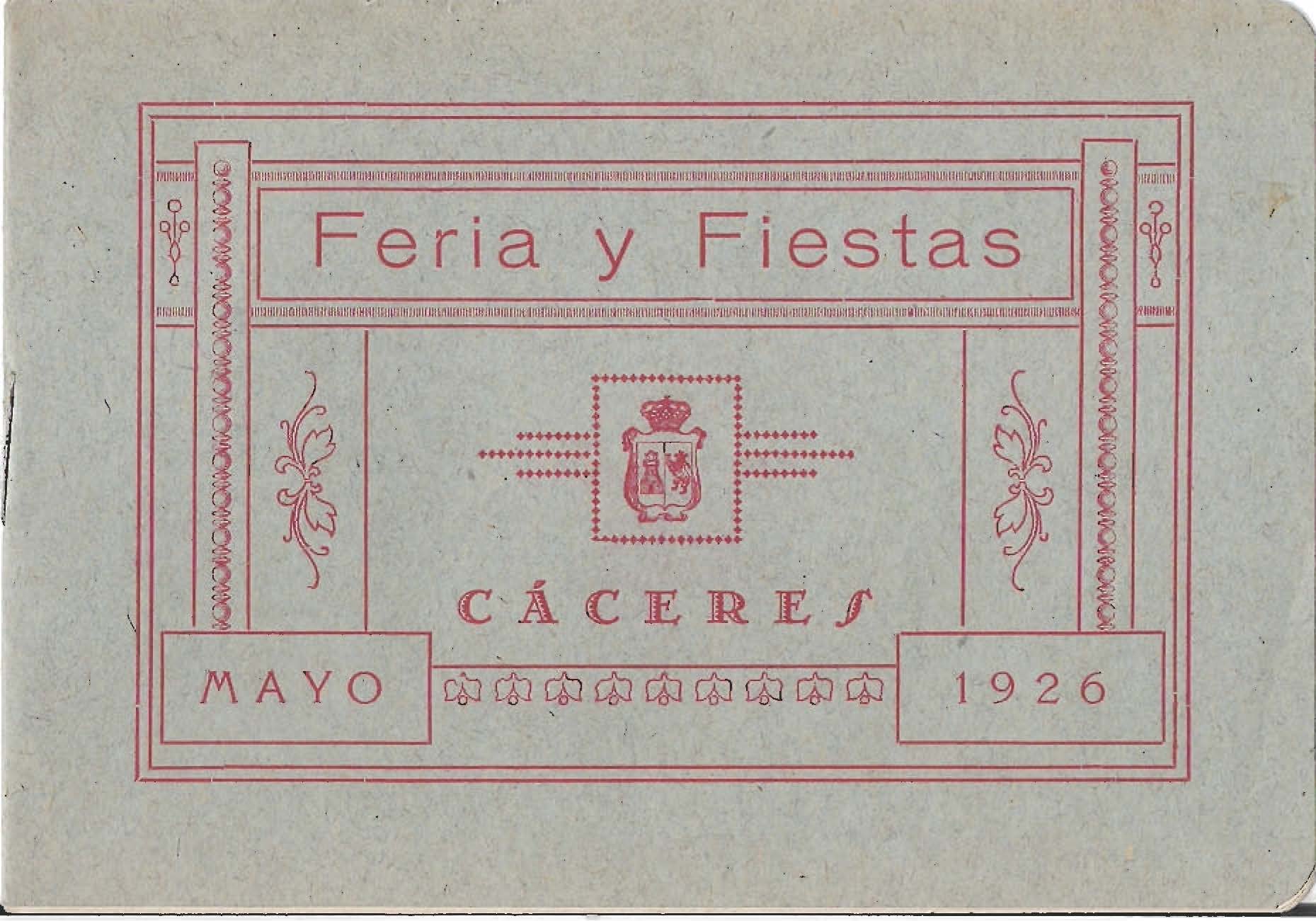 Programa Feria y Fiestas de Cáceres, mayo 1926