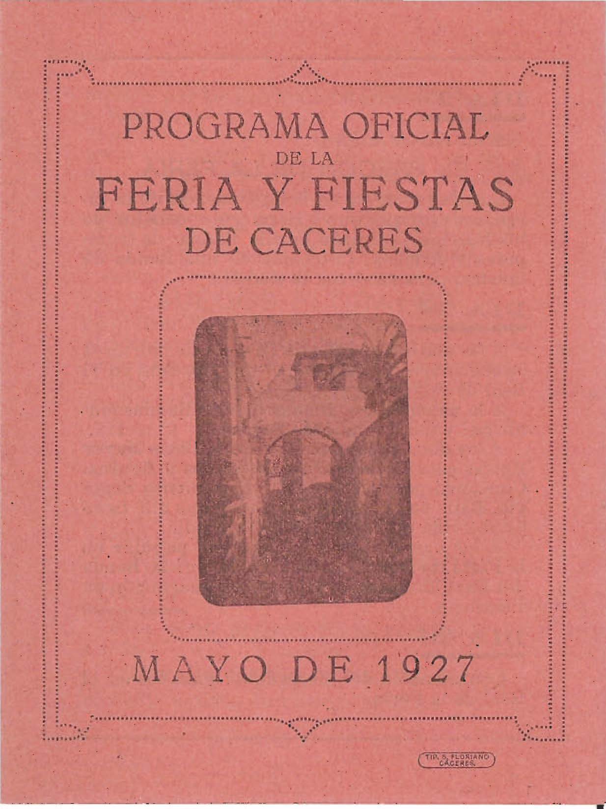 Programa Feria y Fiestas de Cáceres, mayo 1927
