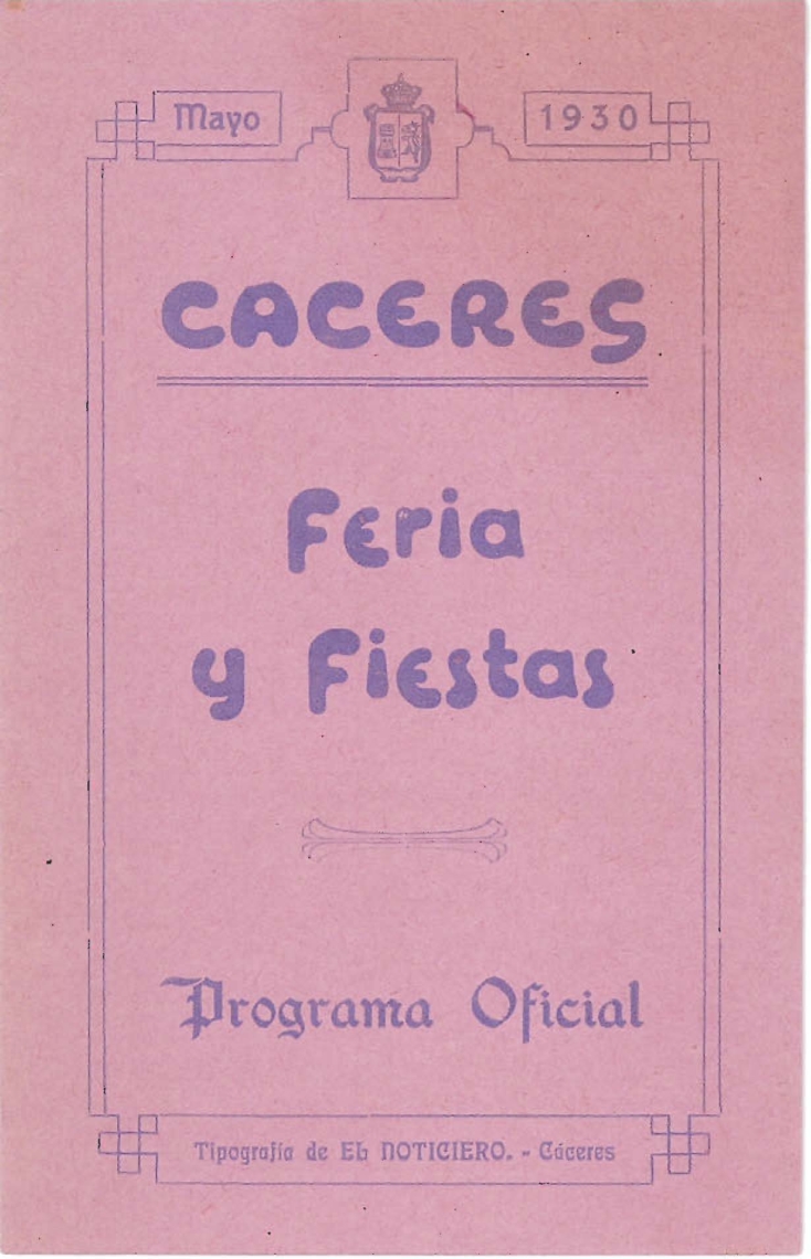 Programa Feria y Fiestas de Cáceres, mayo 1930