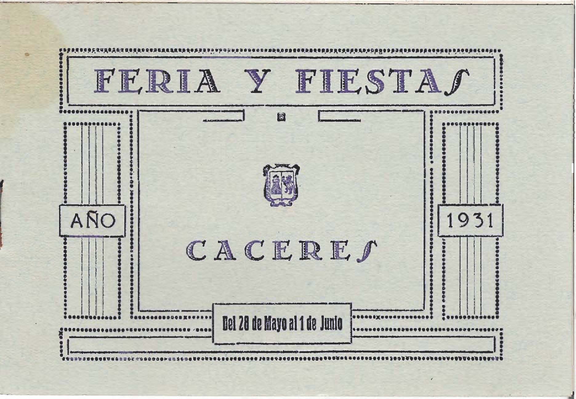 Programa Feria y Fiestas de Cáceres, mayo 1931