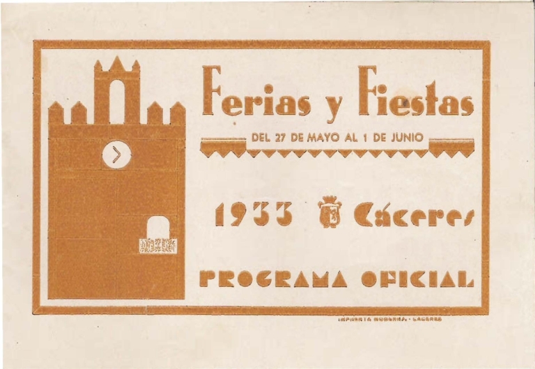 Programa Feria y Fiestas de Cáceres, mayo 1933