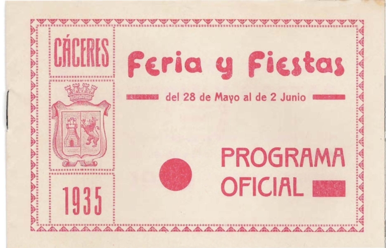 Programa Feria y Fiestas de Cáceres, mayo 1935