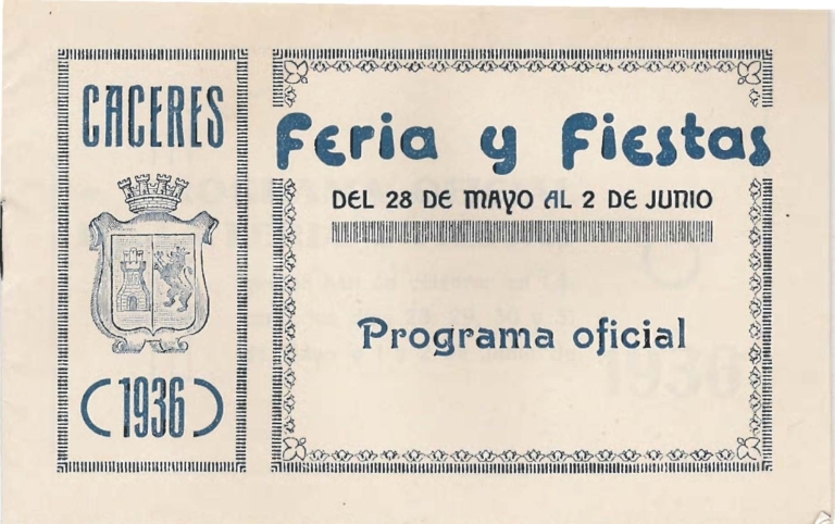 Programa Feria y Fiestas de Cáceres, mayo 1936