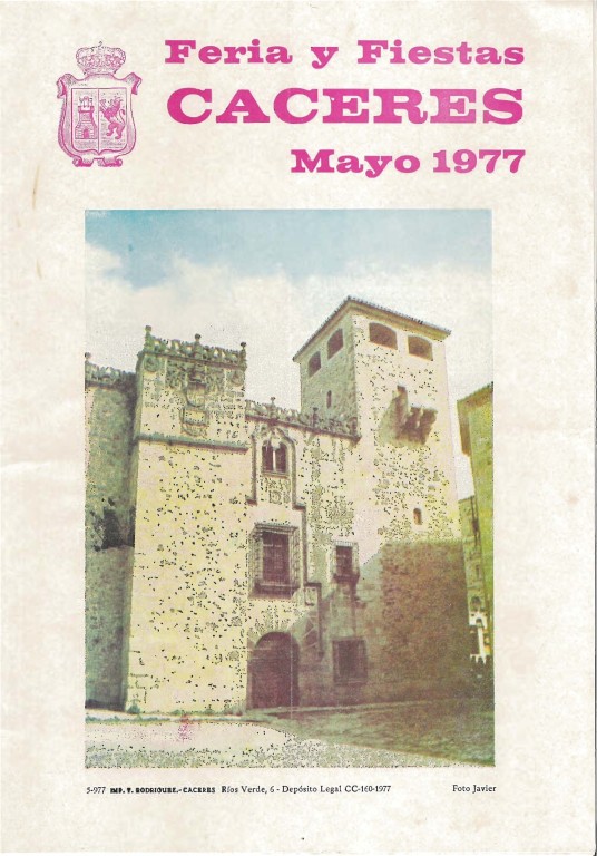 Programa Feria y Fiestas de Cáceres, mayo 1977
