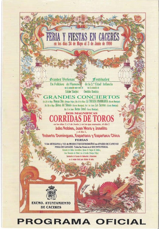 Programa Feria y Fiestas de Cáceres, mayo 1990