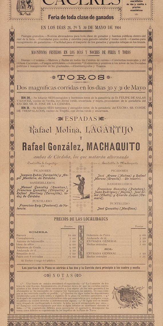 Cartel de Toros Cáceres 1904