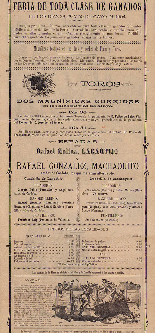 Cartel de Toros Cáceres 1904