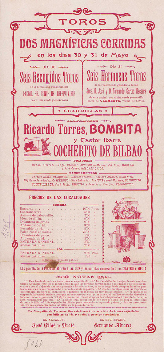 Cartel de Toros Cáceres 1905