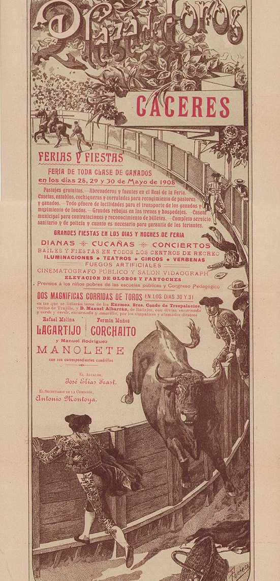 Cartel de Toros Cáceres 1908