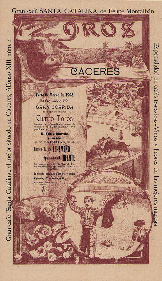Cartel de Toros Cáceres 1908
