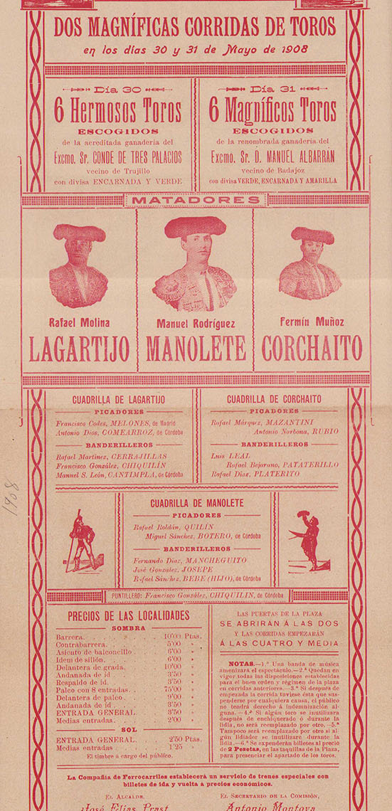 Cartel de Toros Cáceres 1908