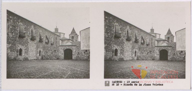 Fotografías estereoscópicas de Cáceres: Rincón de la Plaza Veletas