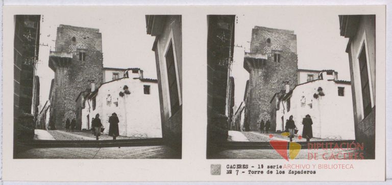 Fotografías estereoscópicas de Cáceres: Torre de los Espaderos