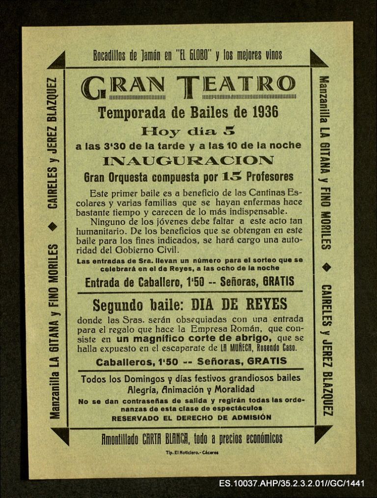 Folletos publicitarios del bailes y verbenas en Cáceres