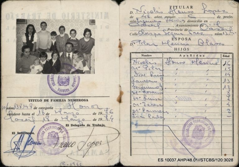 Título de familia numerosa de Nicolás Alonso López