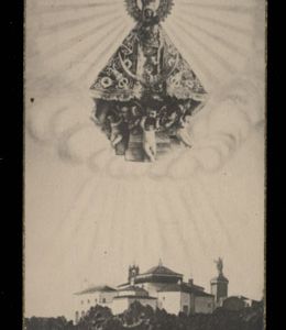 Estampa de la Virgen de la Montaña y su santuario