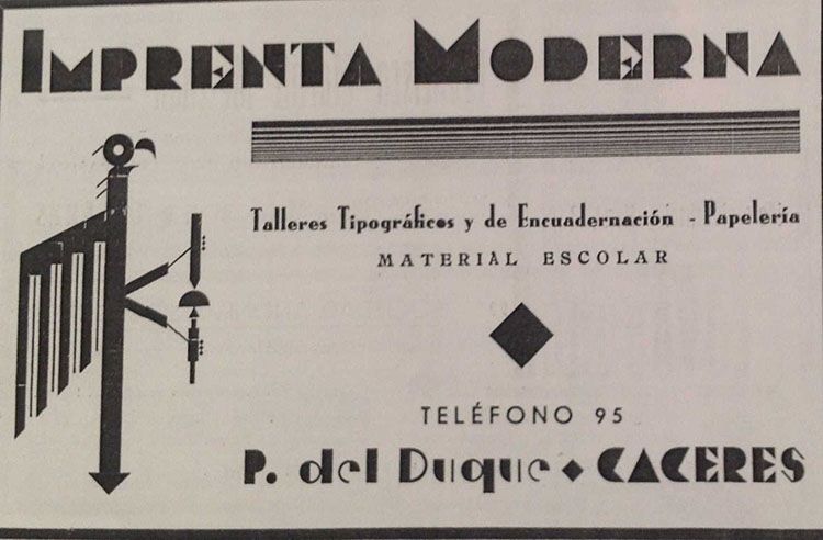 Anuncio publicitario de la Imprenta Moderna