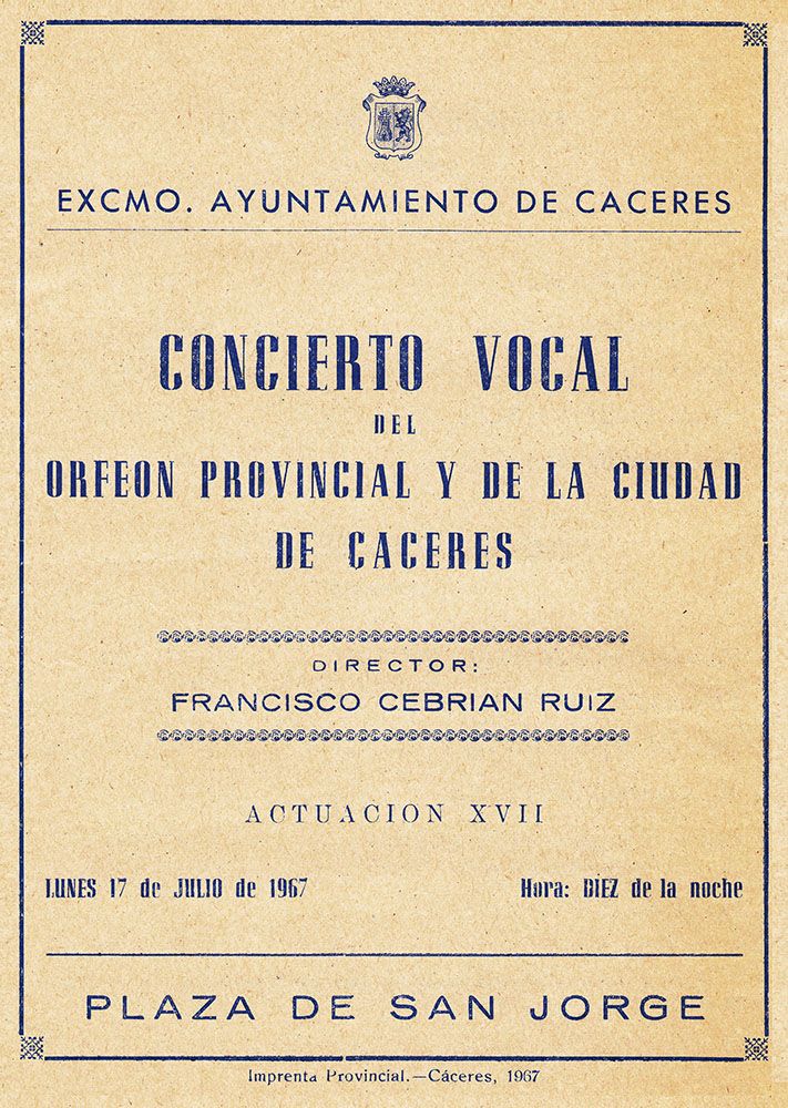Cartel anunciando el XVII Concierto Vocal del Orfeón Cacereño