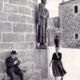 Mujer con cántaro de agua junto a la estatua de San Pedro de Alcántara