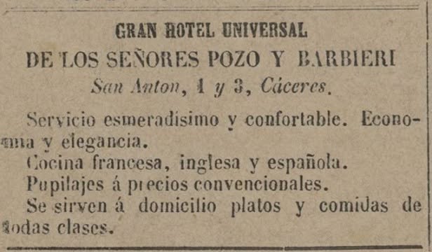 Anuncio del Gran Hotel Universal de Cáceres