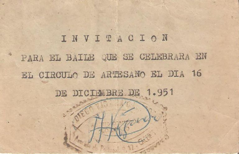 Invitación para baile del Círculo de Artesanos