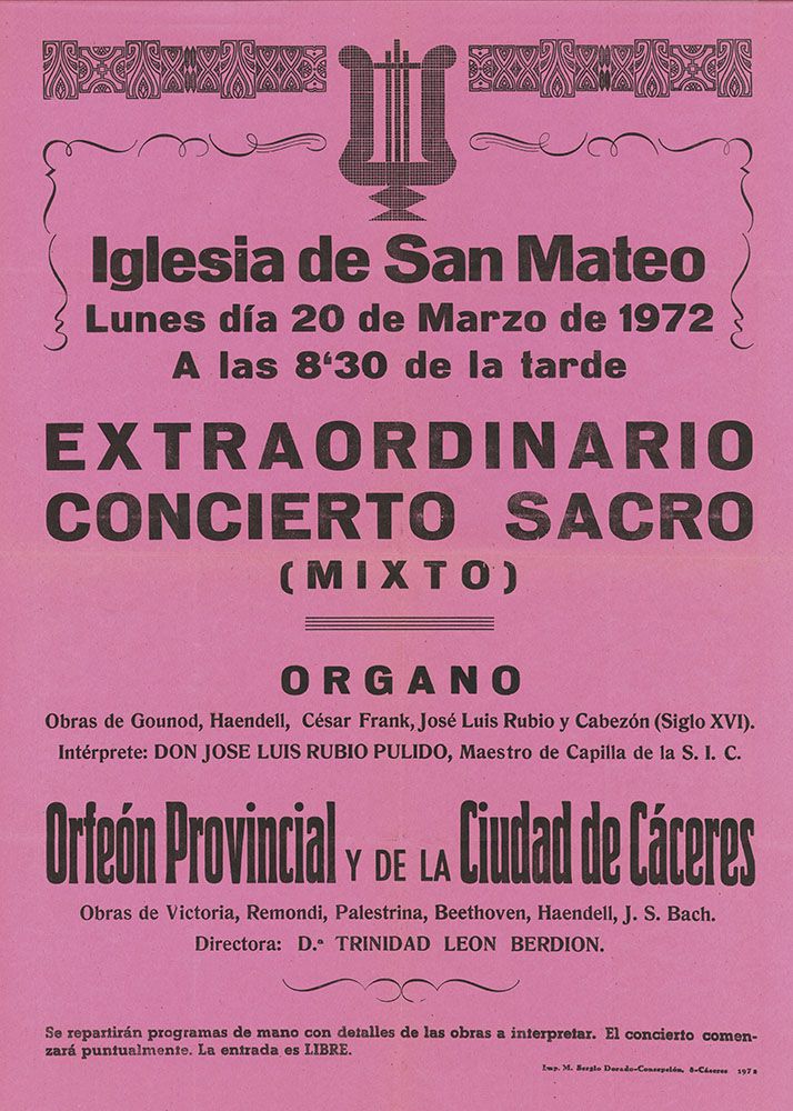 Cartel anunciando del Extraordinario Concierto Sacro