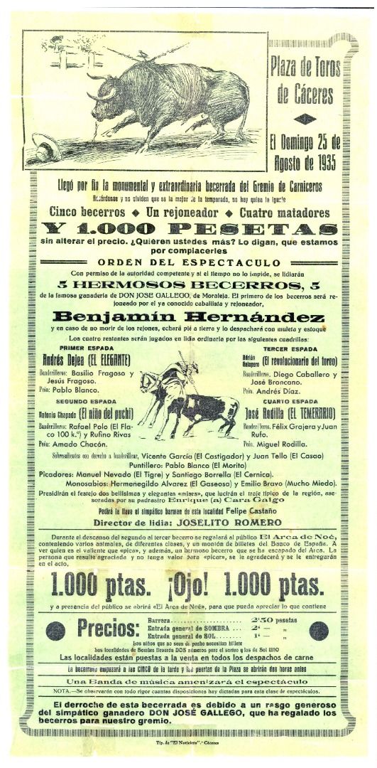 Cartel de Becerrada del gremio de carniceros de 1935