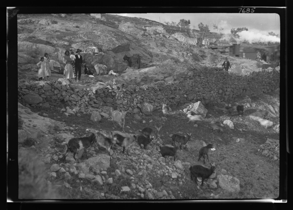Familia gitana acampada junto al ferrocarril Plasencia-Astorga