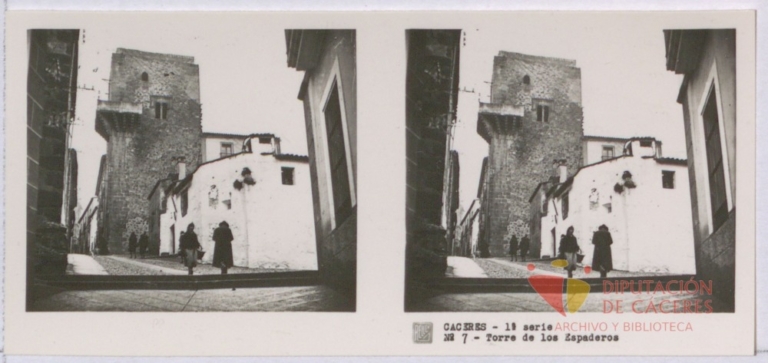 Fotografías estereoscópicas de Cáceres: Torre de los Espaderos