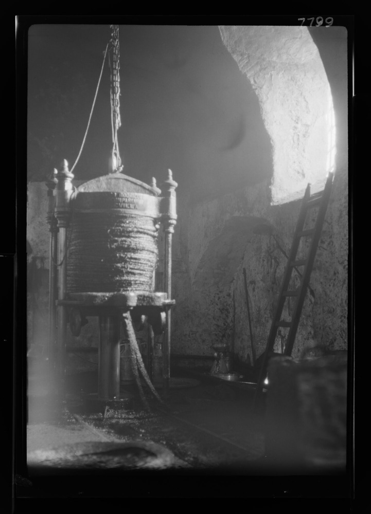 Interior de la almazara: prensa de aceite