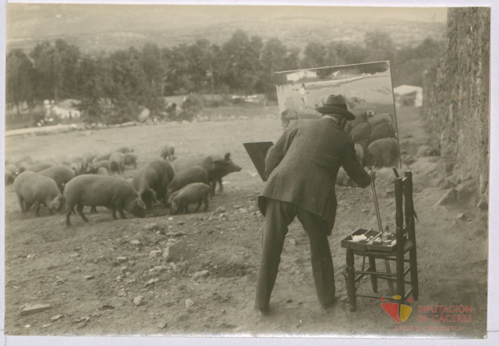 Joaquín Sorolla pintando en Plasencia