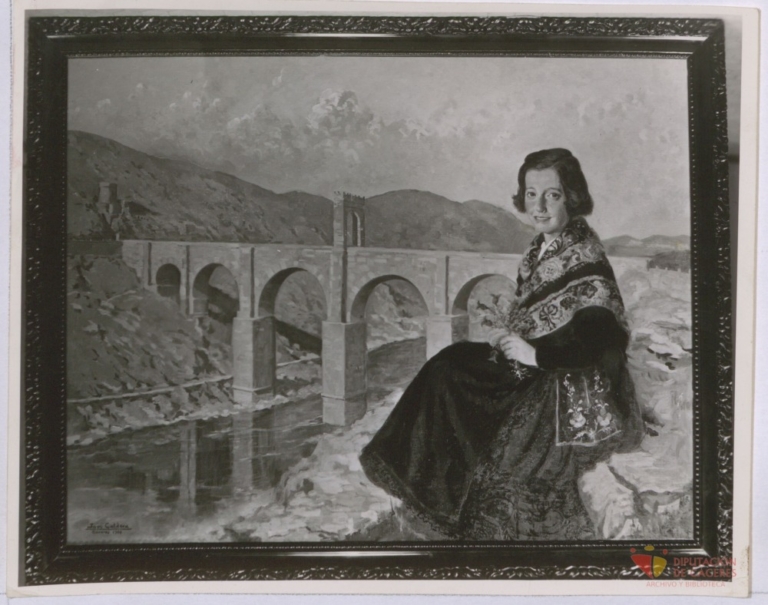 Moza cacereña en el Puente de Alcántara de Juan Caldera