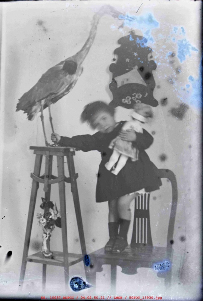 Retrato de niña con una cigüeña