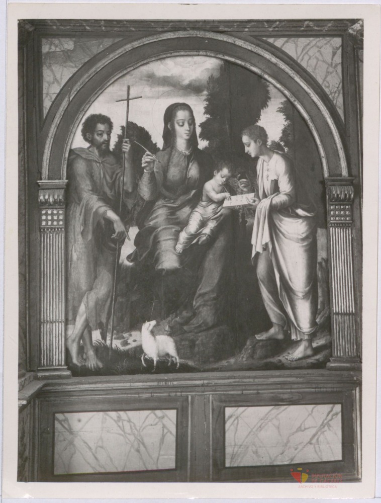 Tabla la Virgen y los Santos Juanes del Divino Morales