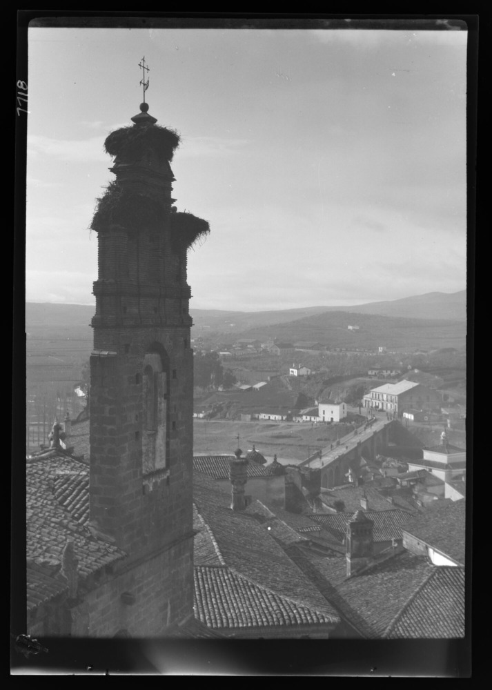 Vista desde la catedral vieja, nidos de cigüeña en la torre